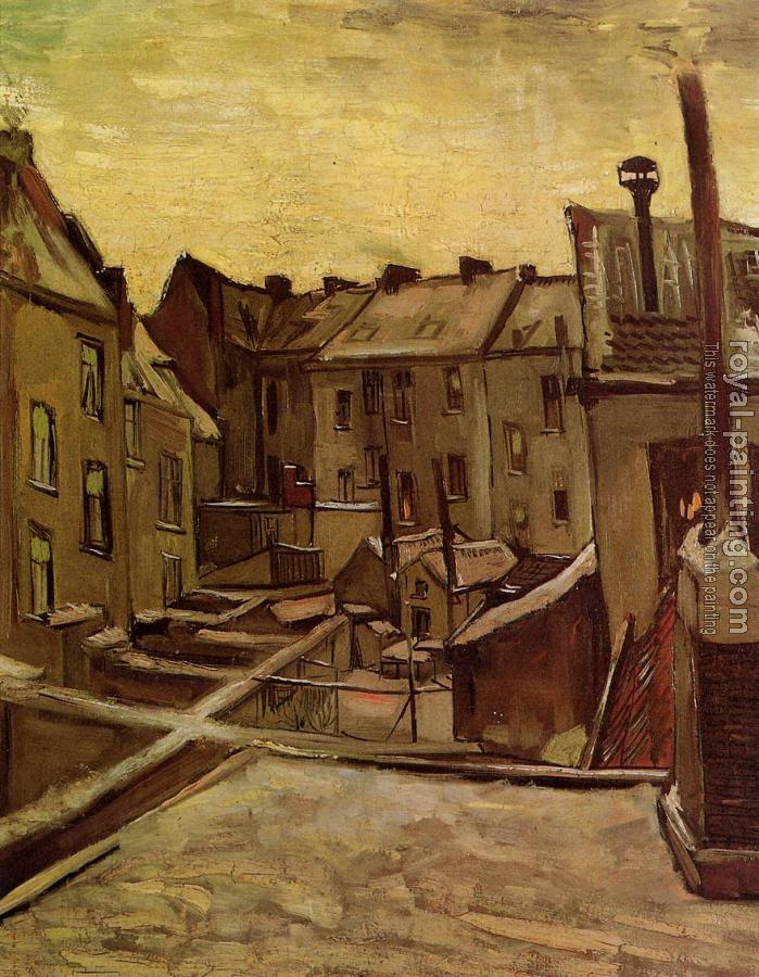Vincent Van Gogh : Backyards of Old Houses in Antwerp in the Snow
